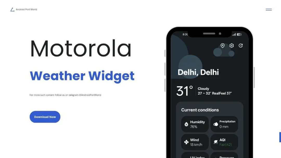 Motorola HelloUI Weather &amp; Widgets Ported For Android 11+ logo