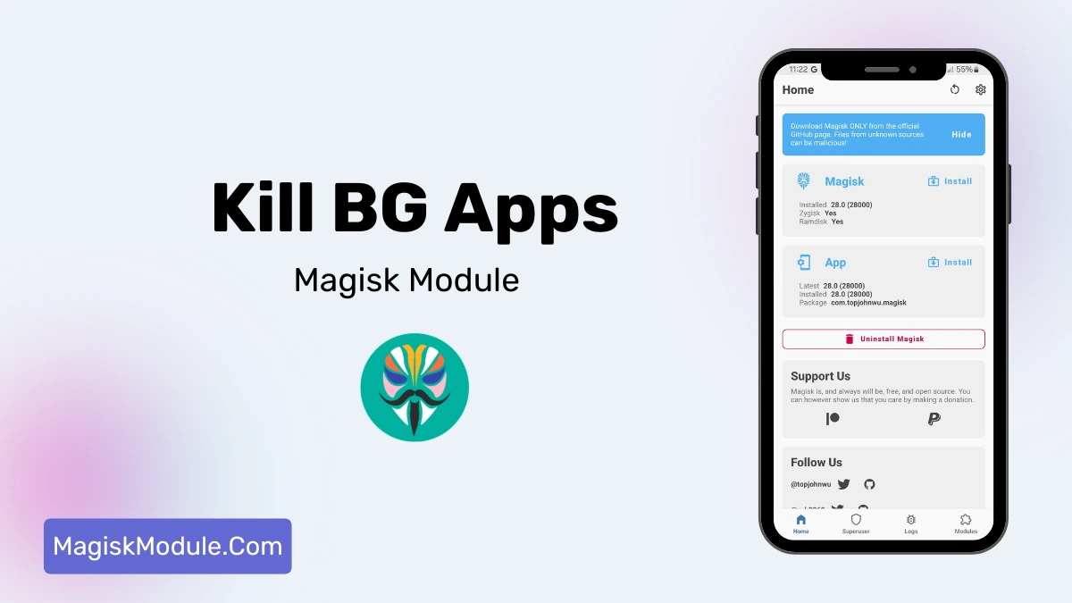 Kill Background Apps Magisk Module: Kill BG Apps Wile Playing Games logo