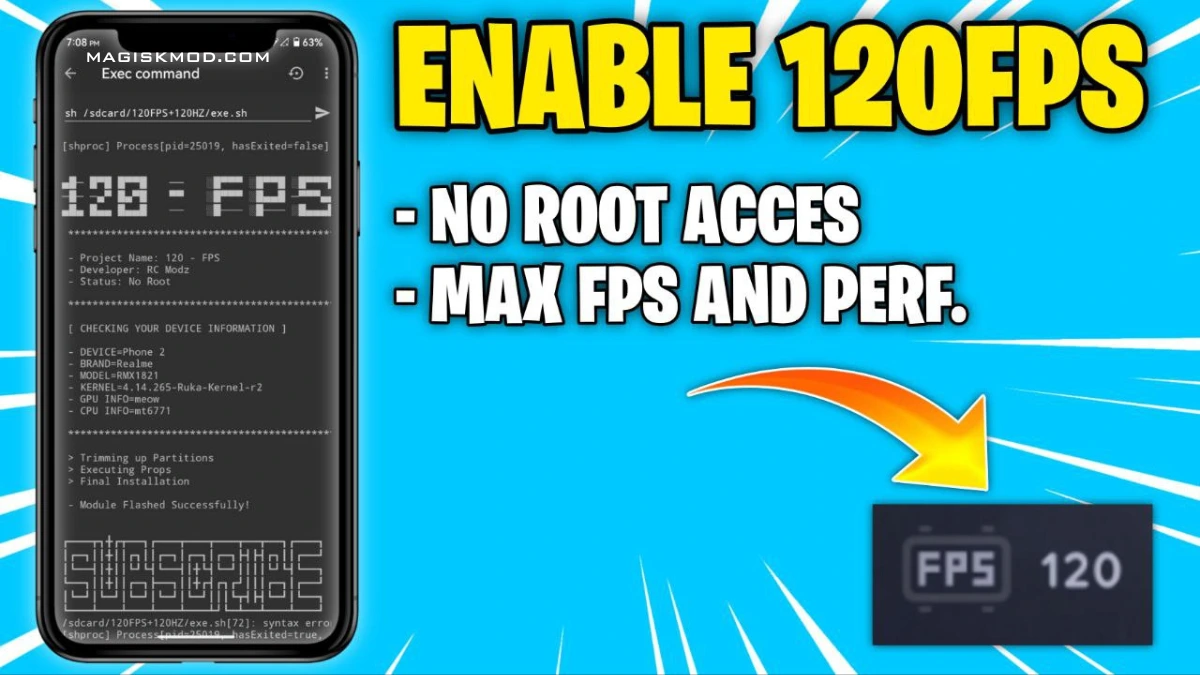 Enable Max 120FPS + 120HZ [NO ROOT] logo