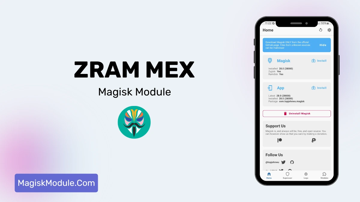 ZRAM MEX Magisk Module: Increase Ram 1GB to 6GB logo